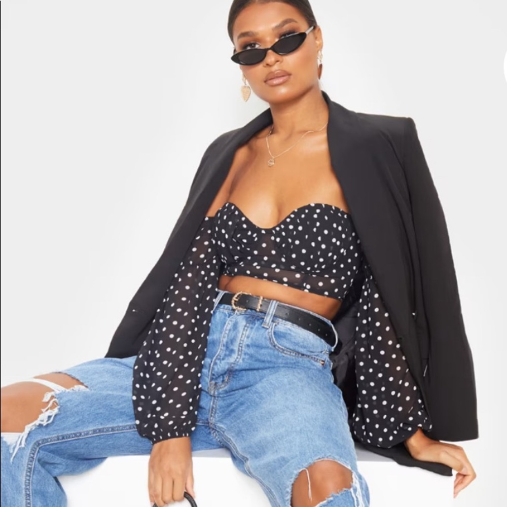 NWT Pretty Little Things Black Mesh Polka Crop